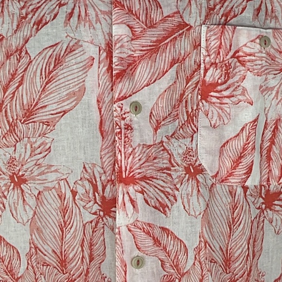 Tenth & Ocean Tropical Print  Hibiscus Linen Look Shirt - Picture 4 of 5